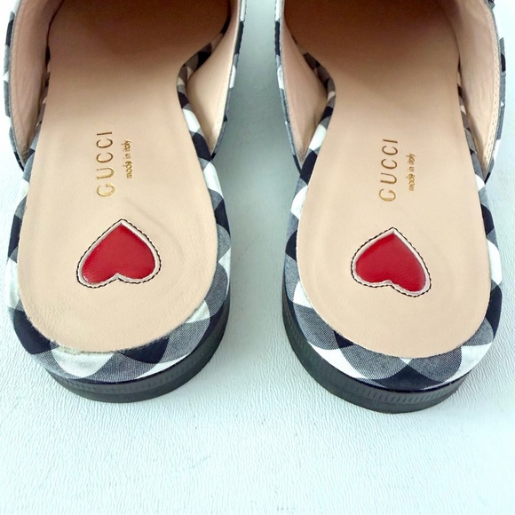 GUCCI | Black & White Gingham Check Princetown Horsebit Mules Loafers Flats 38.5 - Picture 8 of 13
